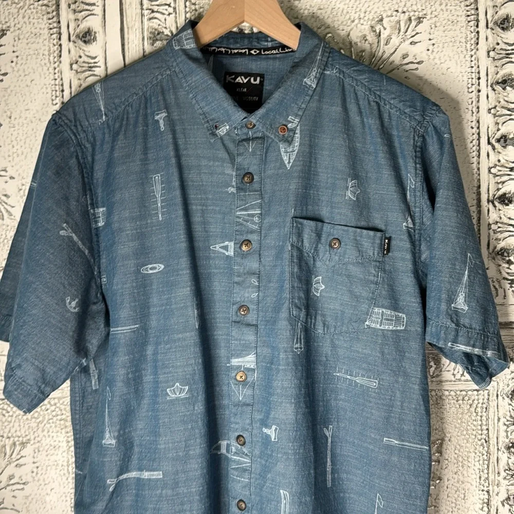 KAVU Men's Denim Blue Casual Button Down Shirt - Picture 2 of 8